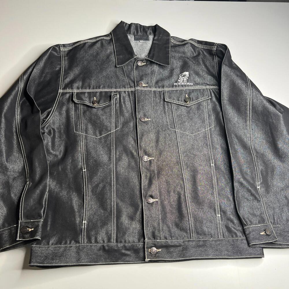 Iceberg History Denim Jacket XL Black‎ Washed Snoopy Embroidered Vintage